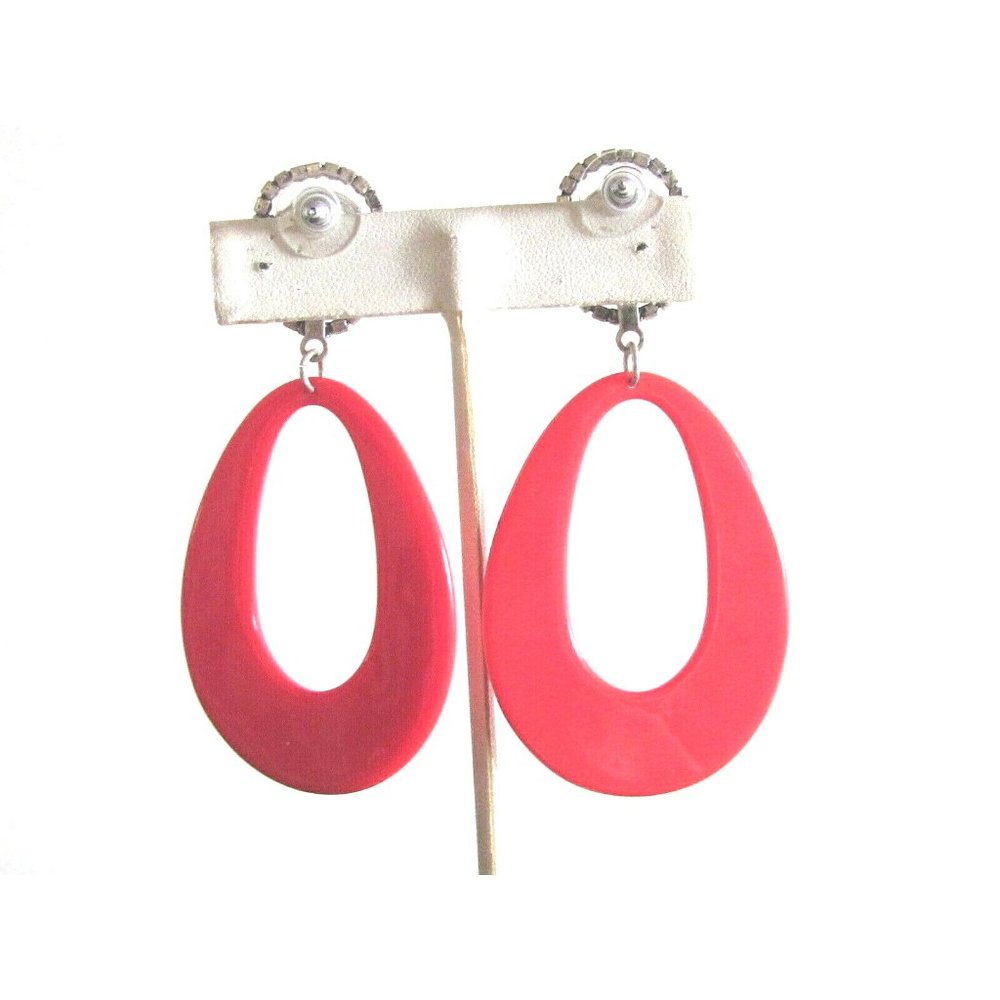 Dannijo Elvis Silver Plated Red Enamel Crystal Oval Designer Pierced Earring's - Picture 9 of 15